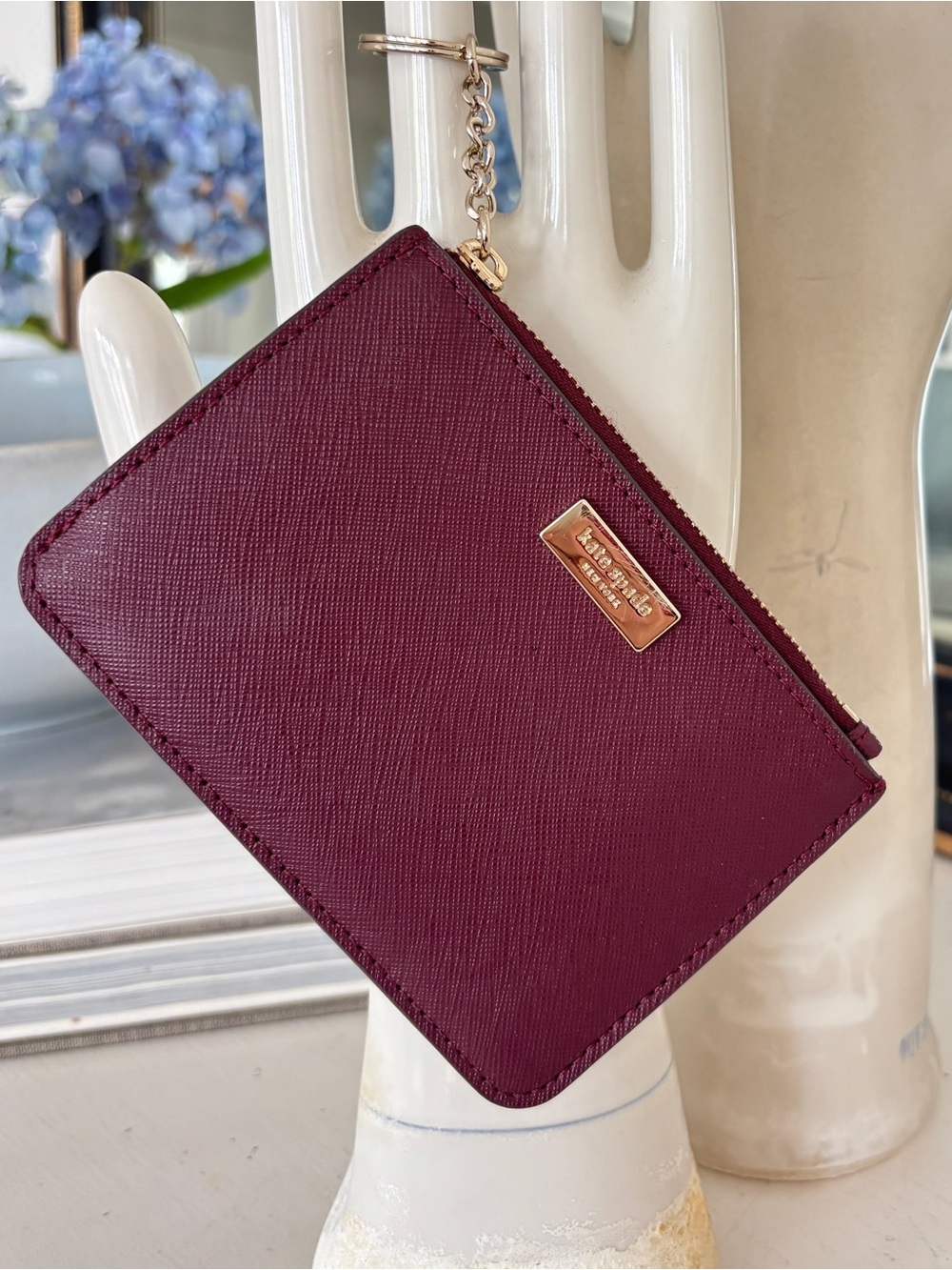 KATE SPADE Plum Saffiano Key Card Holder Wallet